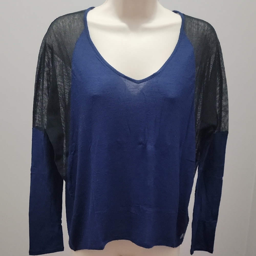 Victorias Secret Long Sleeve Mesh V Neck Top Ensign Blue Sz XS